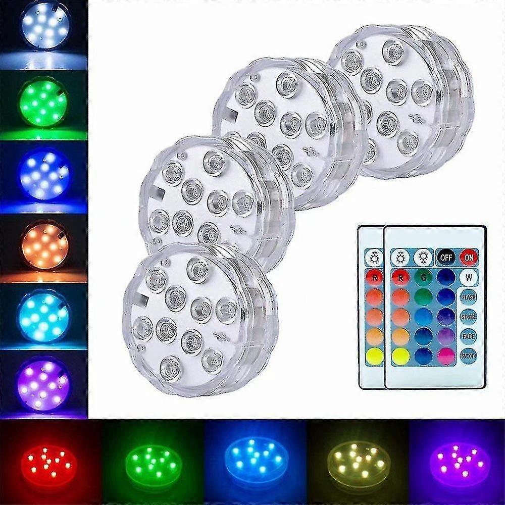 Led Remote Control Diving Divison Fishbath Bath Light, Pool Lighting 4 Lights + 2 Remote Control