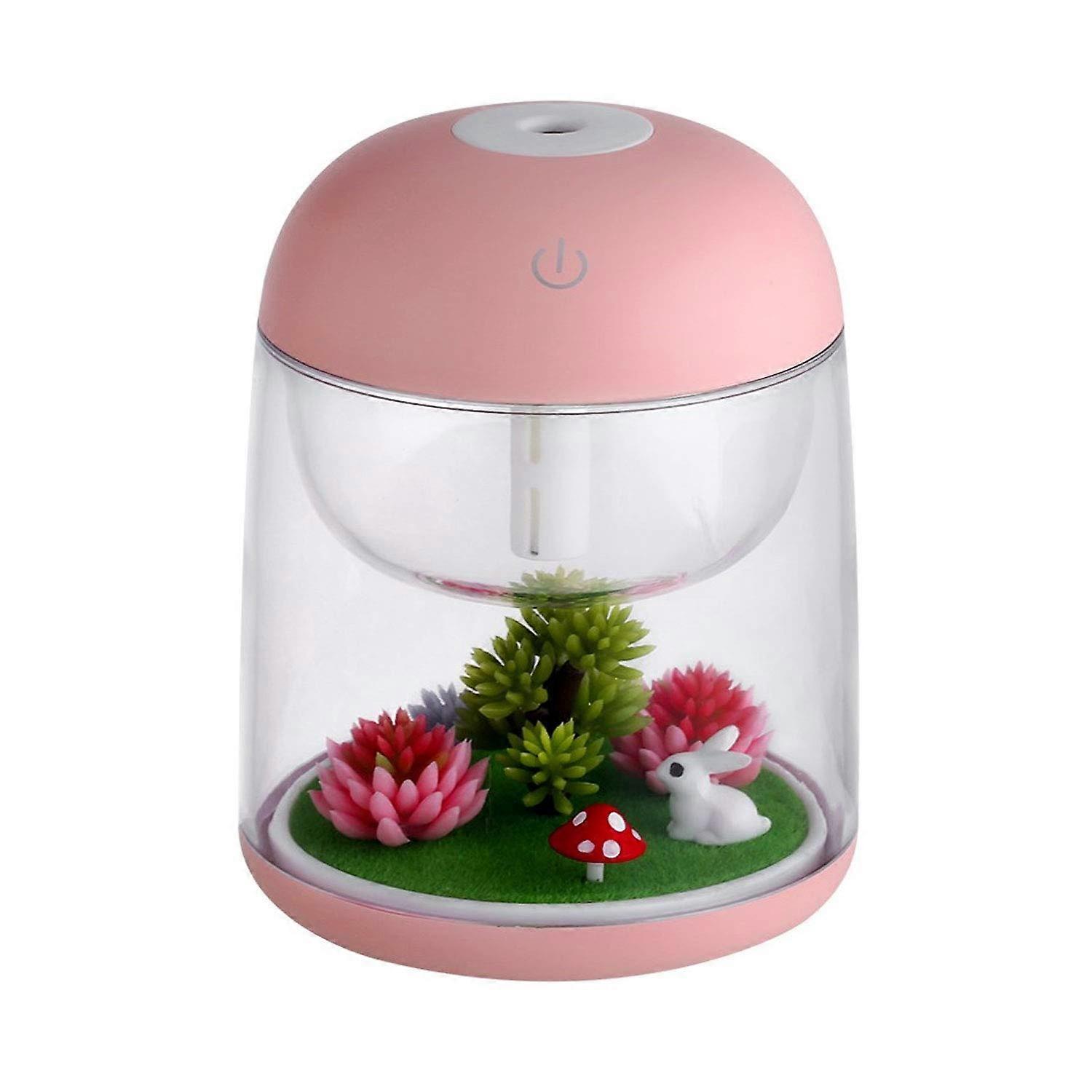 Mini Landscape Humidifier with Variable LED Light, Adjustable Spray Pattern, No Water Auto Shut Off (Pink)