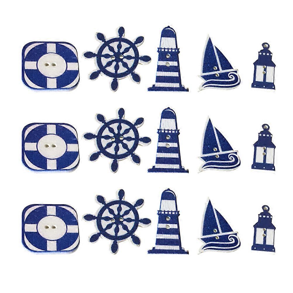 50Pcs Nautical Theme Buttons DIY Wooden Clothes Buttons Sailboat Lighthouse Life Buoy Rudder Design Button (Mixed Style)