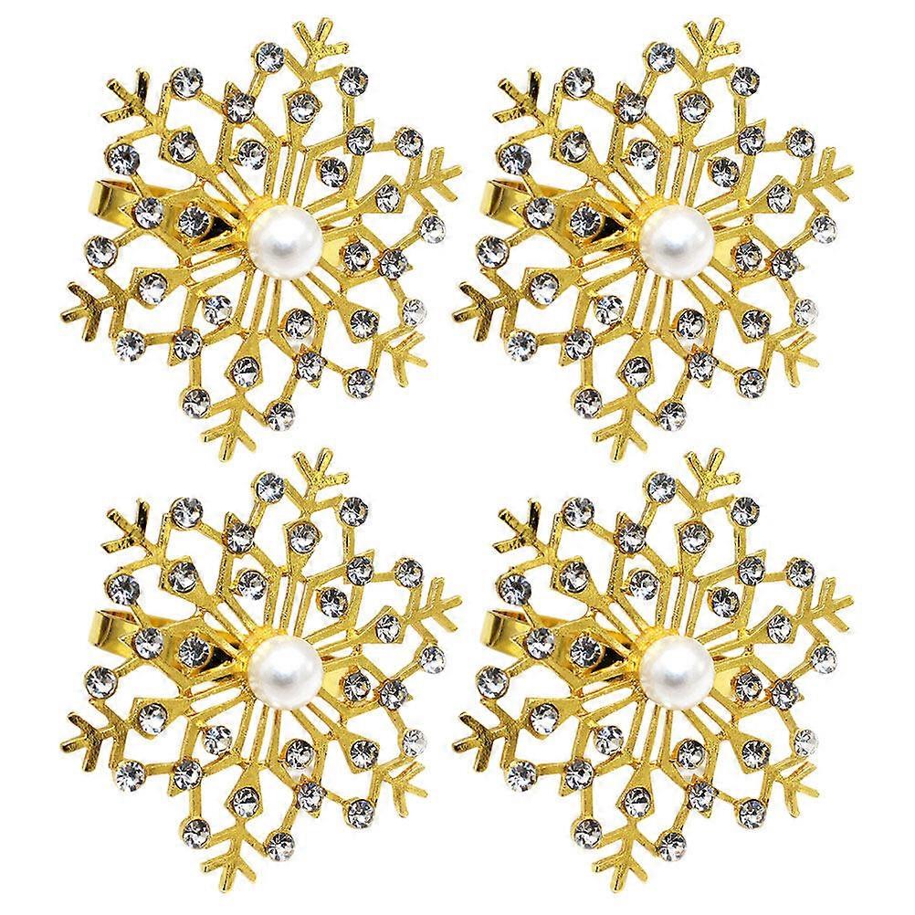 4pcsクリスマスラインストーンスノーフレークナプキンリングパールナプキンリングダイニングテーブルナプキンリング