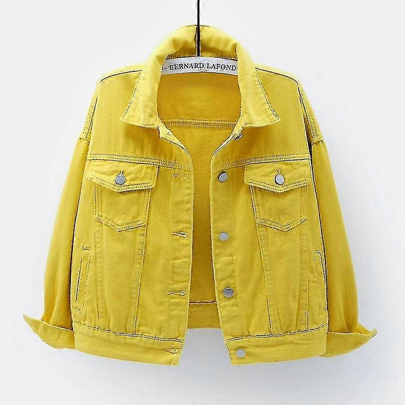Spring And Autumn Color Large Size Denim Jacket Women's Short Korean Version Loose Bf Long-sleeved Jacket Student Top - YX