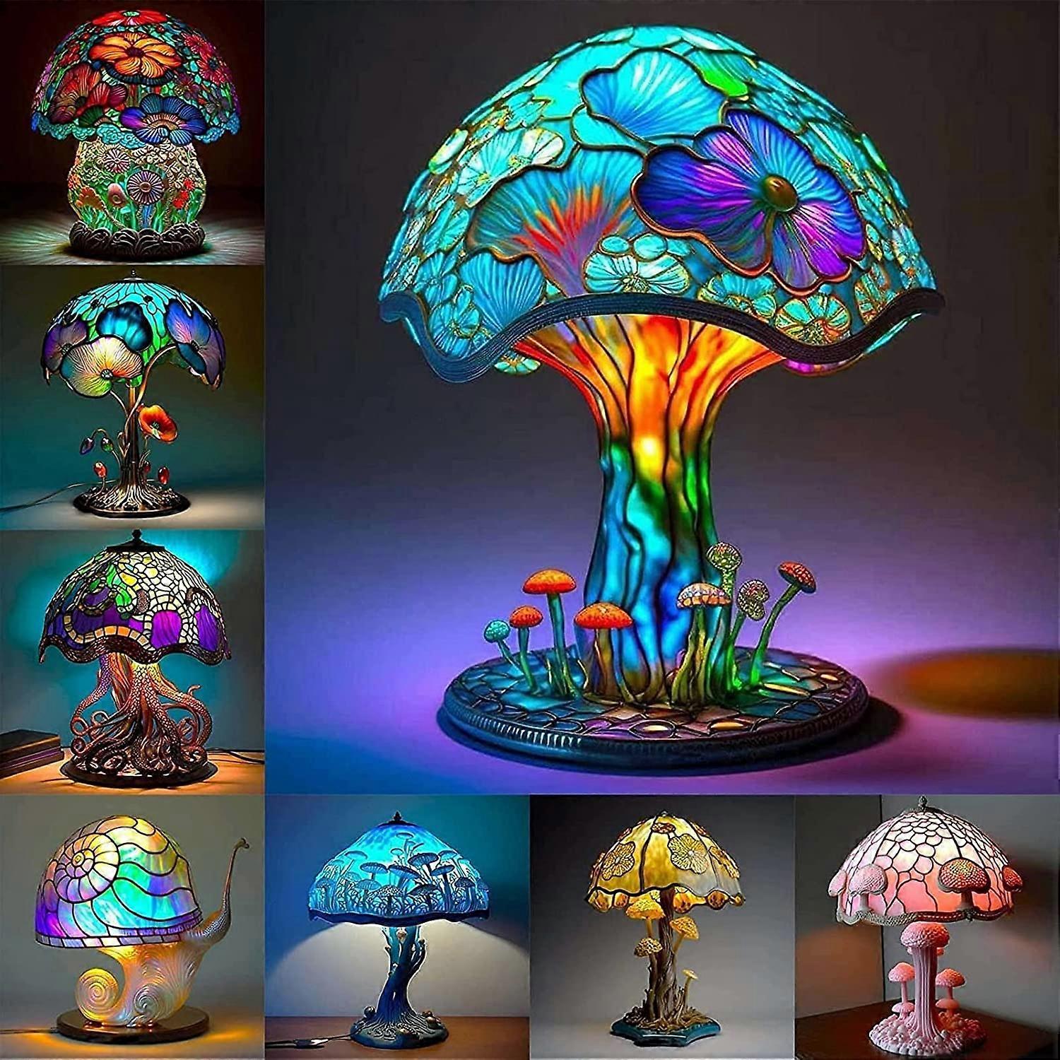 2023 New,Stained Glass Plant Series Table Lamp, Vintage Table Lamp, Colorful Mushroom Lamp