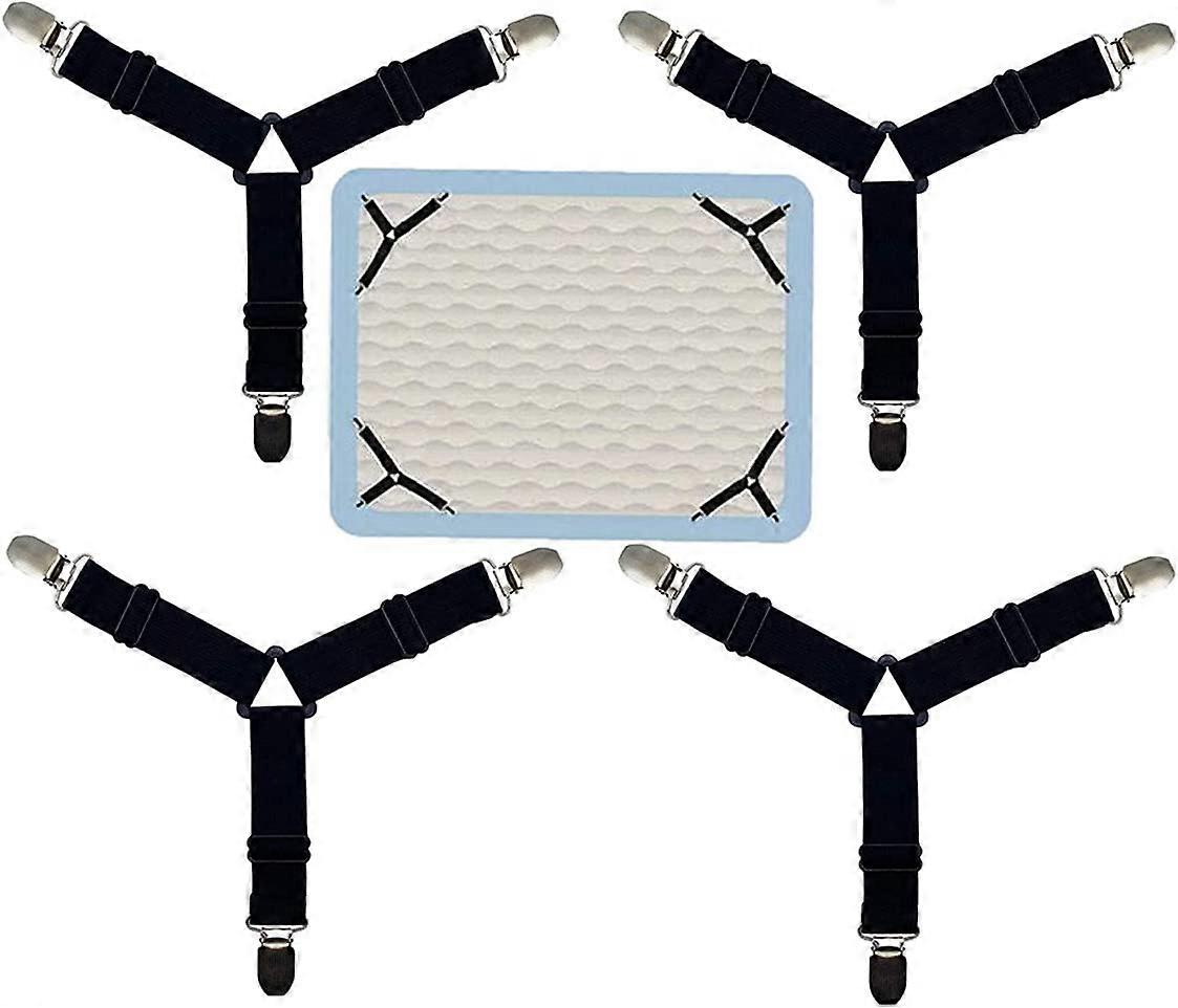 Black Bed Sheet Fasteners 4 Pack Elastic Bed Sheet Holder Straps Adjustable Triangle Heavy Duty Grip
