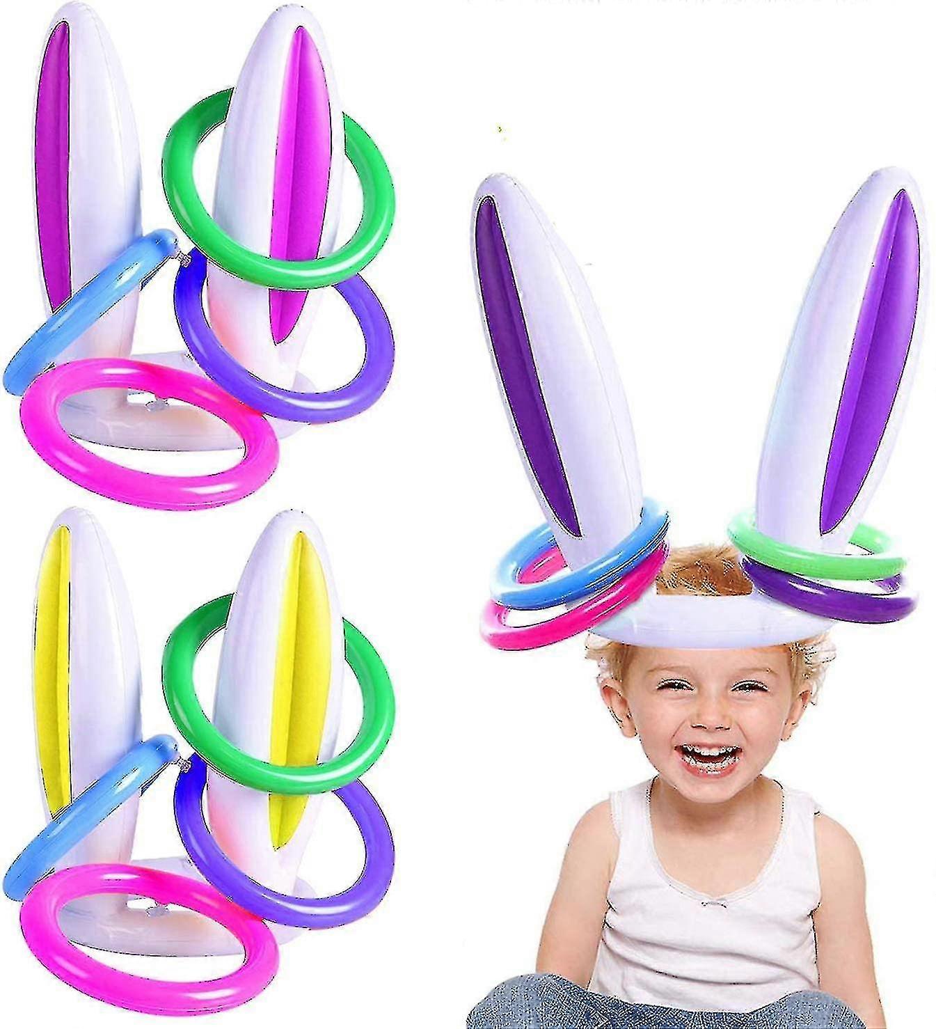 3 Pack Easter Inflatable Bunny Ring Toss Game, Easter Rabbit Ears Ring Toss Party Games, Inflatable Toys Gift (3 Set & 12 Rings) - Jxlgv