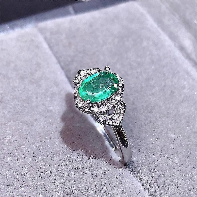 هدية لصديقة محبي 925 فضة إسترليني صور حقيقية الماس الطبيعي زامبيا 5 * 7 خاتم الزمرد دعم الفم المفتوح إعادة