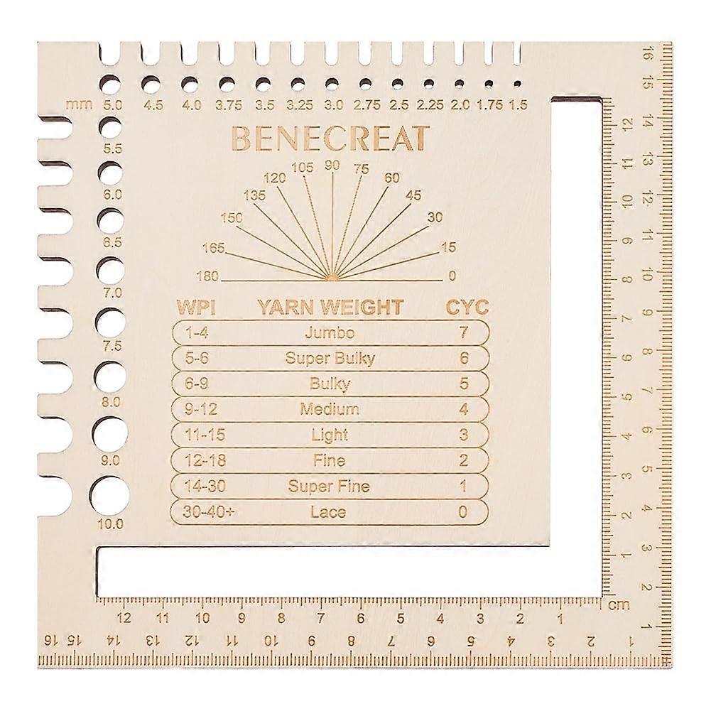 Knitting Needle Conversion Charts Square Wooden Double Sided Engraving Ruler Yarn Wrap Guide Board Knitting Tool for Spinners Yarn Measuring Crochet A