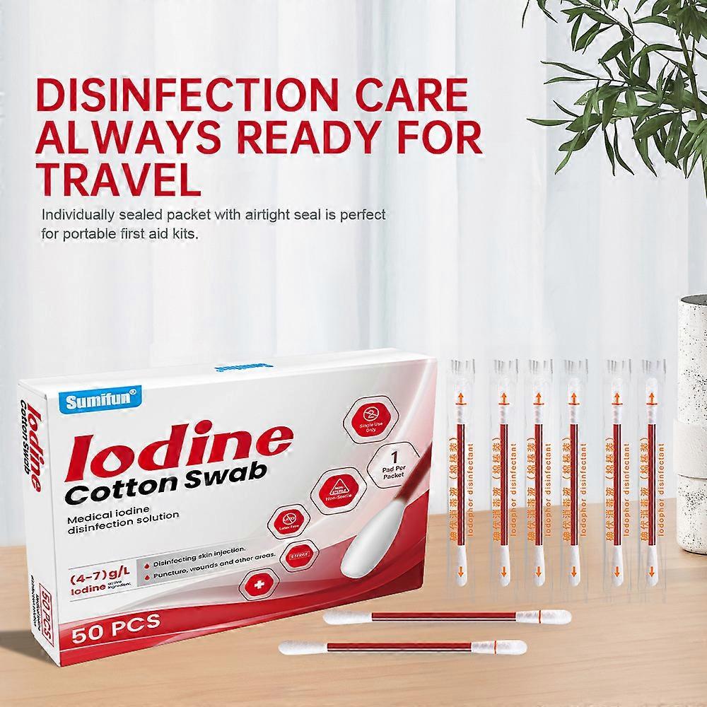 50個のヨウ素スワブを個別に包装された使い捨て、ヨードフォアスワブ屋外用品、鼻耳ブル用の応急処置スワブスティック用のパッケージヨウ素スワブ