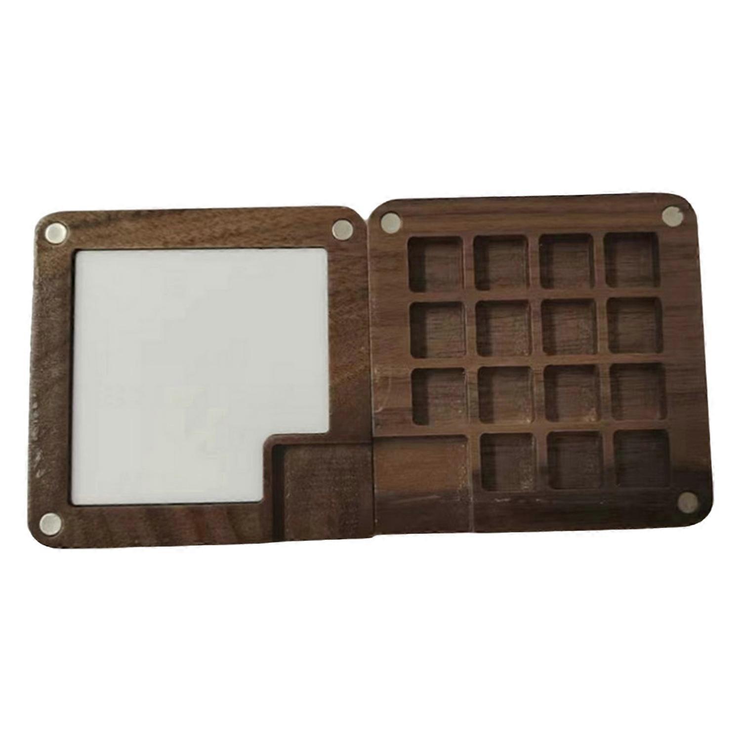 Wooden Paint Box Portable Multi-grids Design Rectangle Watercolor Palette for Home Outdoor Travel