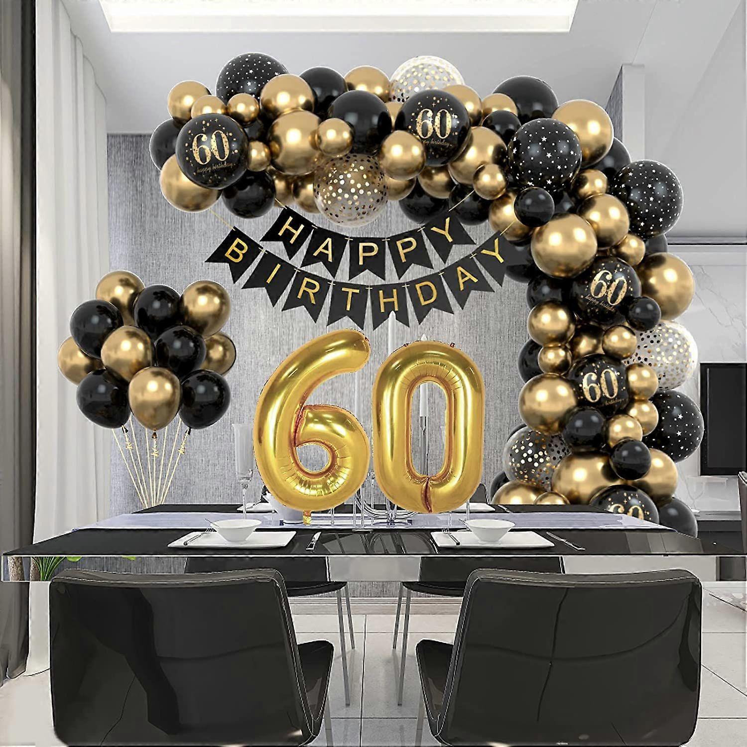 Décoration Du 60e Anniversaire, Décorations D'anniversaire De La Fête Des Femmes Du 60e Homme, Décoration En Or Noir De Ballon De Guirlande Joyeux | FR