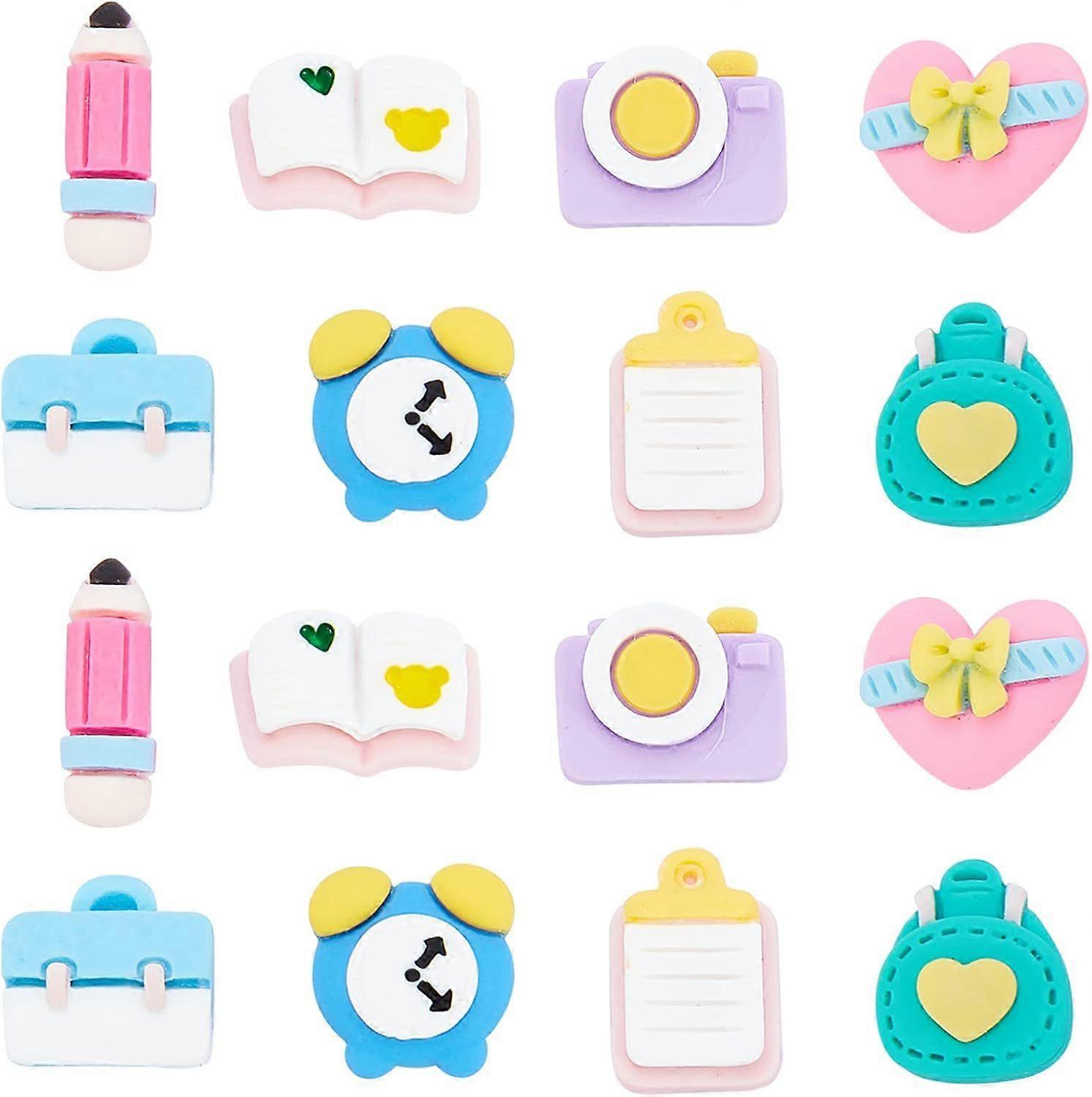 80Pcs 8 Styles School Cabochons Colorful Mini Heart Pencil Camera Bag Clock Book Resin Charms Flatbacks Back to School Supplies for DIY Hair Clips Scr