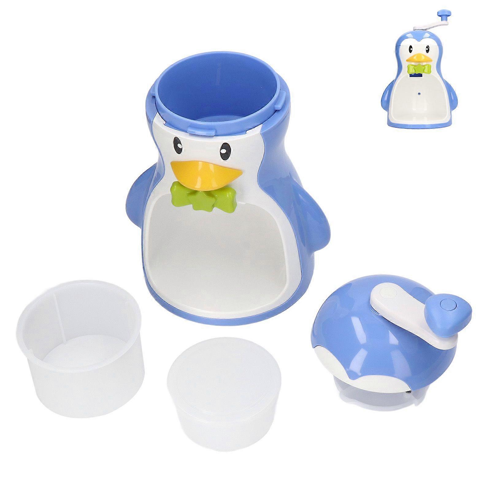 Shaved Ice Machine ABS Penguin Shape Blue Household Portable Manual Snow Cone Maker Machine with Container Kitchen Accessories
