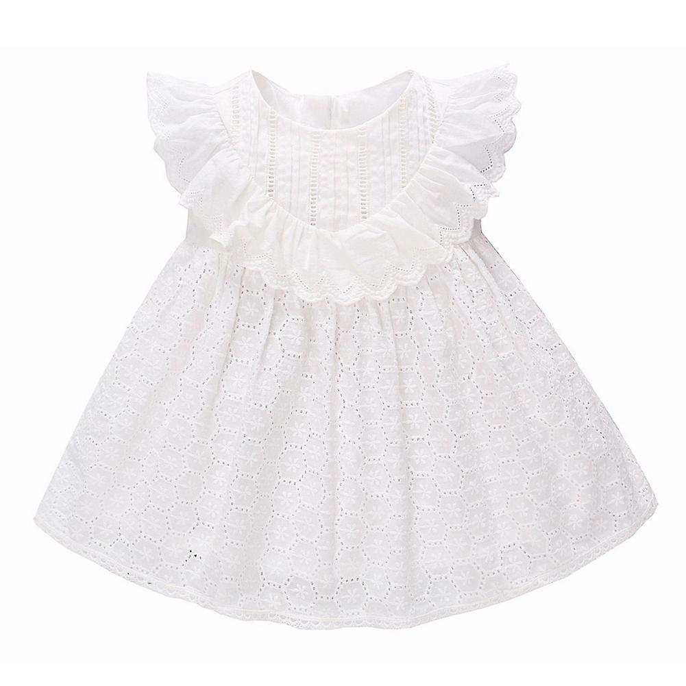 子供の女の子の白いレース刺繍ドレス赤ちゃんの女の子のプリンセスエレガントなドレス (80)