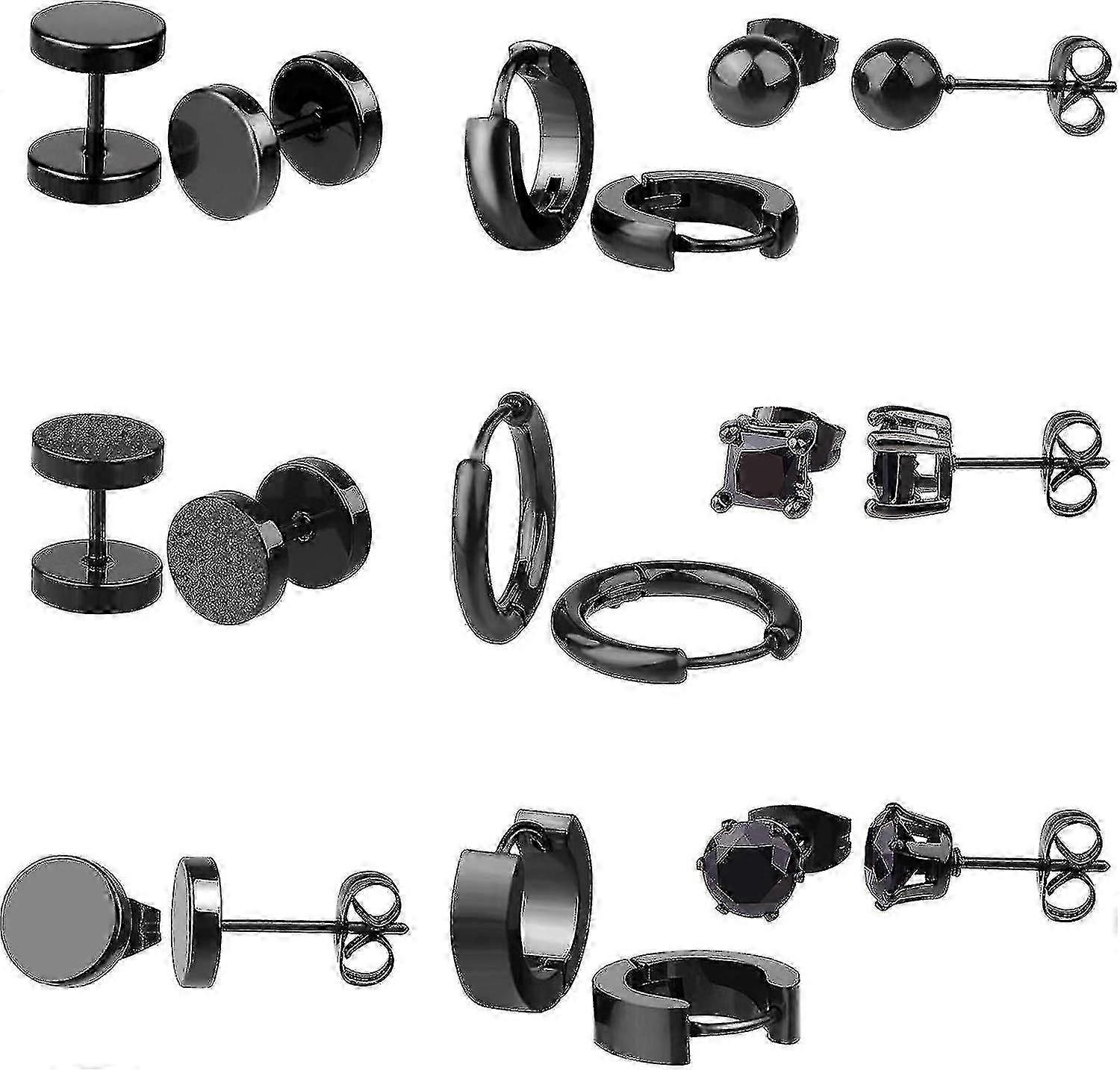 9ペアのステンレス鋼イヤリングフープイヤリングクラシックブラックイヤーピアスジュエリースタッドピアス男性と女性用