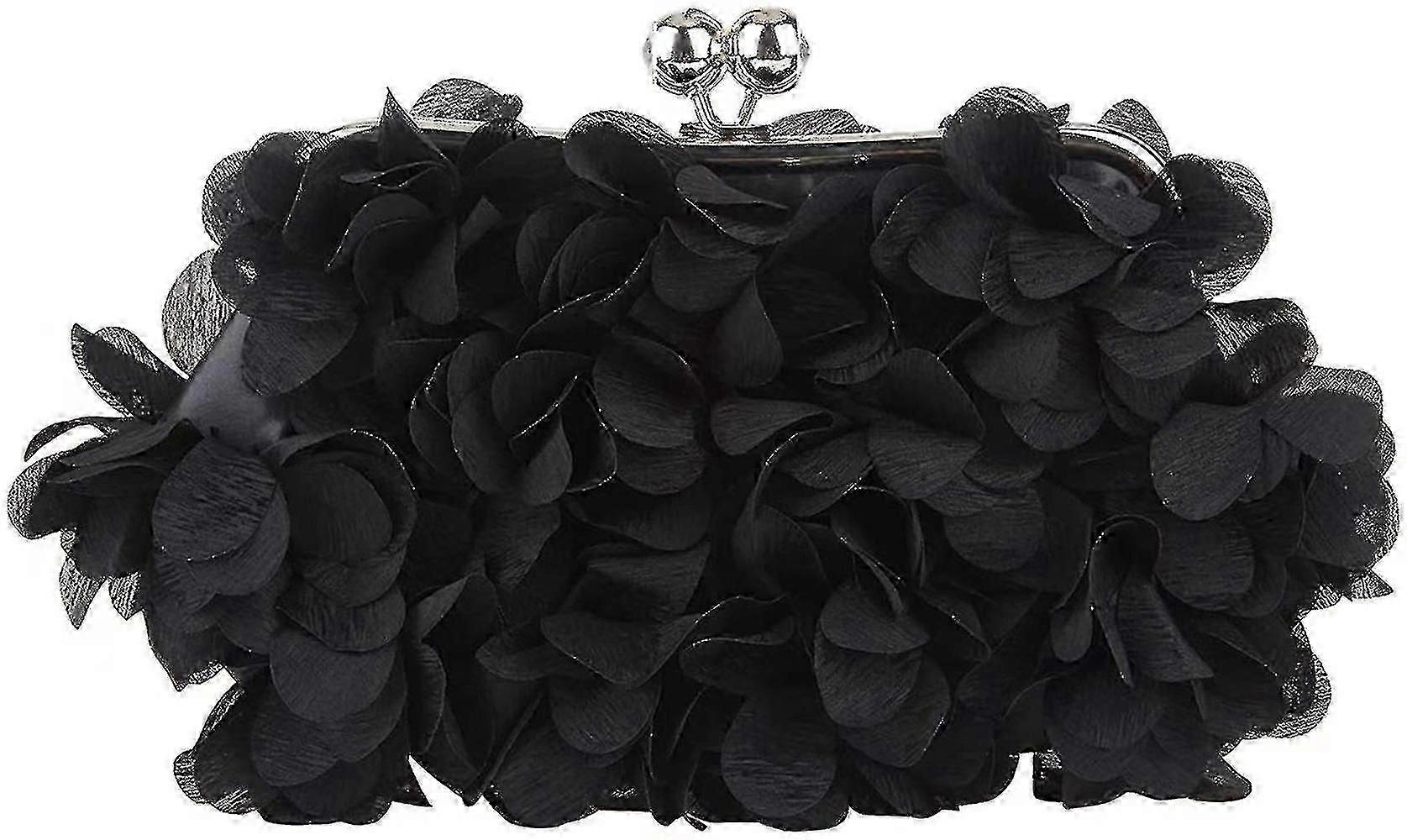 حقيبة سهرة كلاتش للنساء زهور زينة كلاتش 1 قطعة - أسود