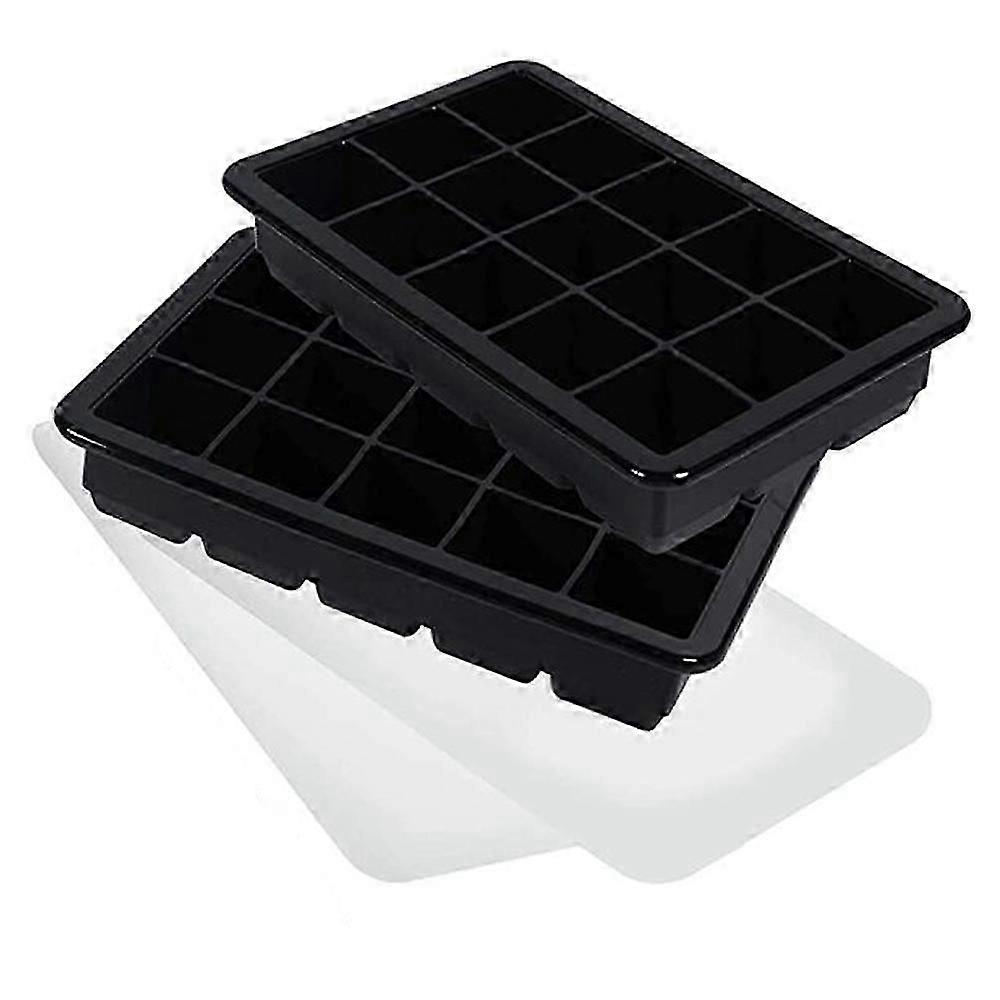 Silicone ice cube trays with lid, pack of 2, ice cube tray, ice cubes for beer, cocktails (black)