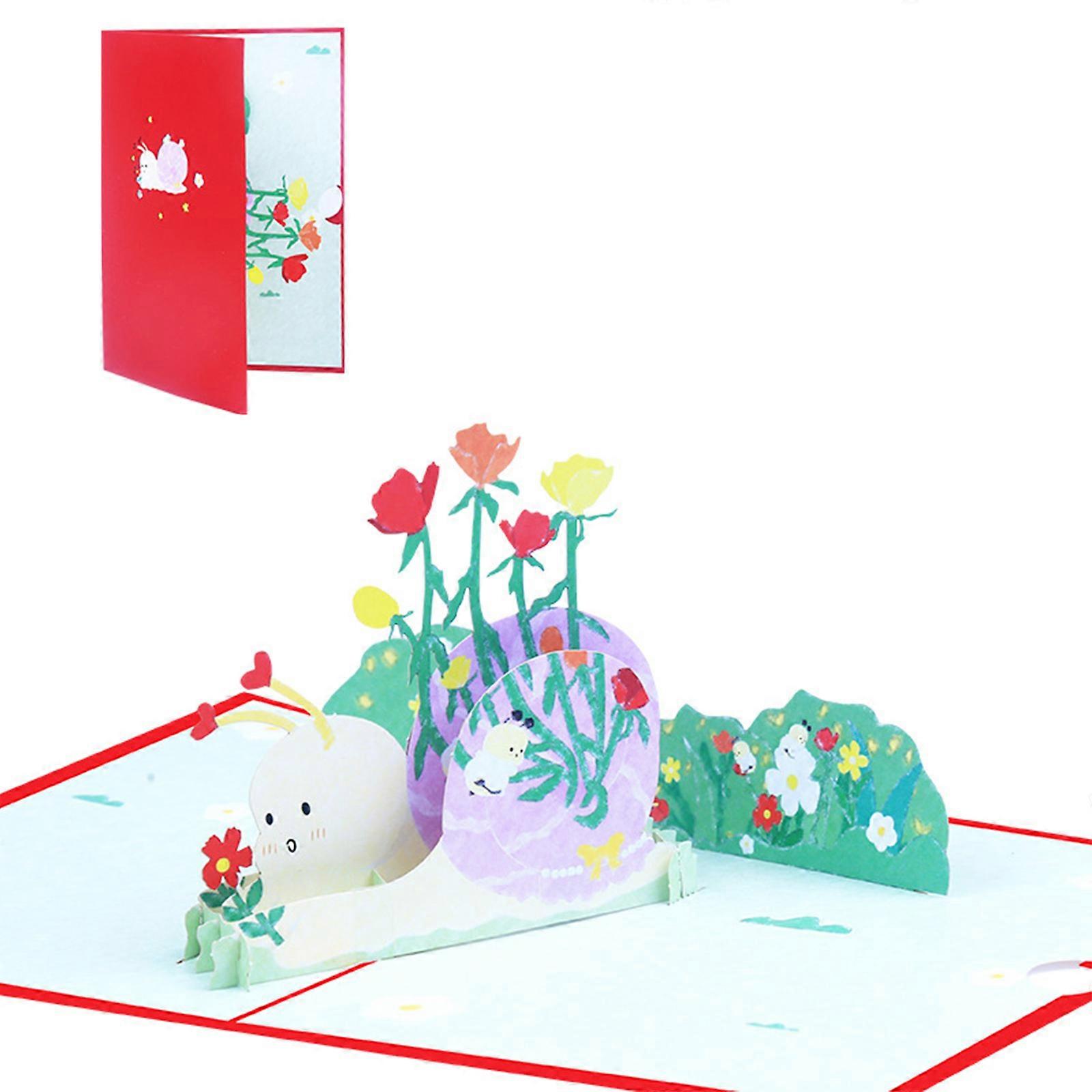 3D for Pop Up Card Mothers' Day Greeting Card with Envelope Snail Flower Mom Pre Red