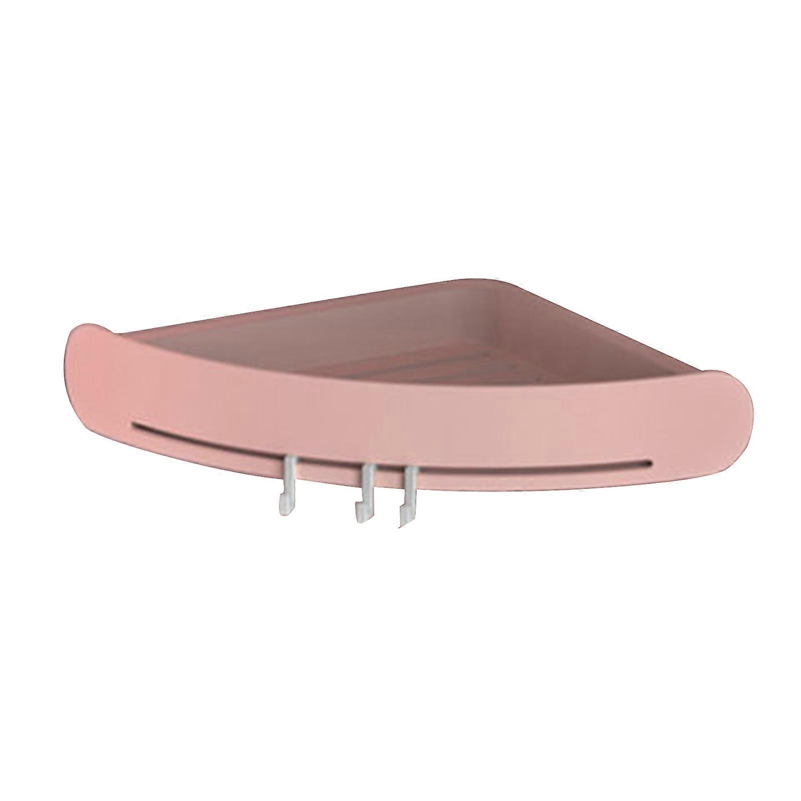 Bathroom Storage Shelf Toilet Organizer Wall Mounted Corner Shower Caddy Rack with Hooks Adhesive Shelves Waterproof Kitchen Accessories pink