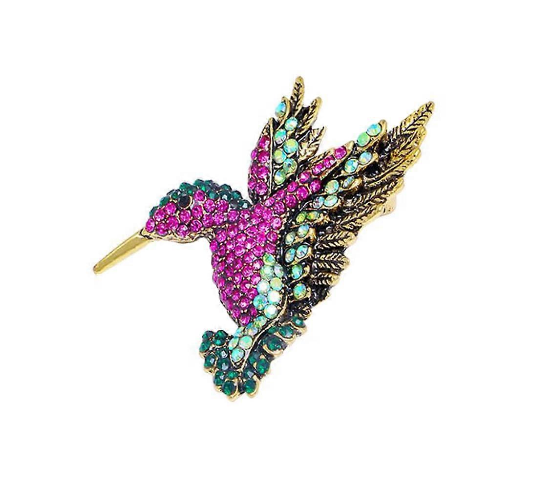 Female Crystal Hummingbird Brooch in Colorful Multi-Color Design with Rhinestone Accents and Durable Metal Pin