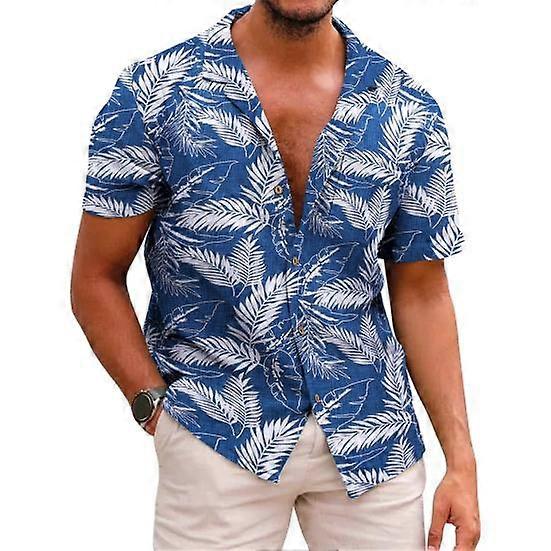 Men's Summer Hawaiian Beach Shirt Leaf Print Single-breasted Buttons Soft Polyester Material for Casual Streetwear And Vacation Style