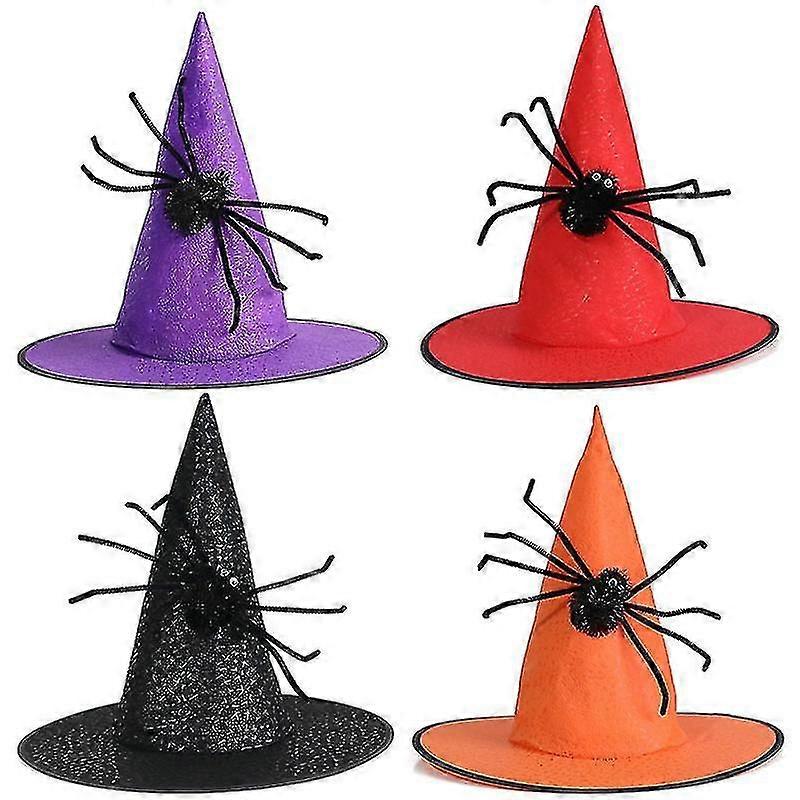 Halloween Witch Hat With Black Fluffy Spider Halloween Cap