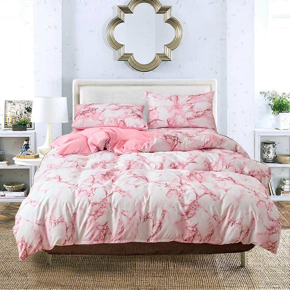 3Pcs/Set Polyester Marbled Bedding Set Quilt Cover with Pillowcase AU-Double Size (Pink)