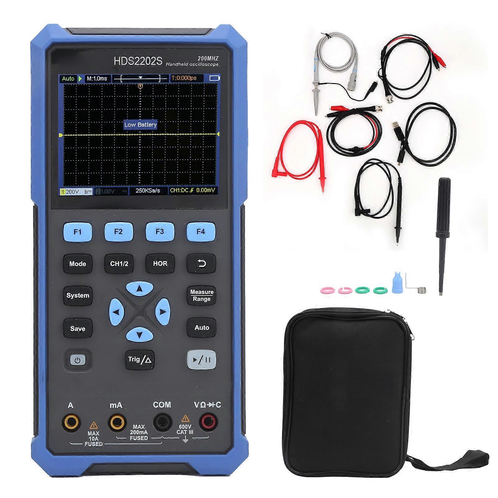 Multimetro per oscilloscopio 2 in 1, larghezza di banda 200 MHz, sorgente 25 MHz, oscilloscopio a doppio canale con multimetro a vero valore efficace, portatile per test elettronici