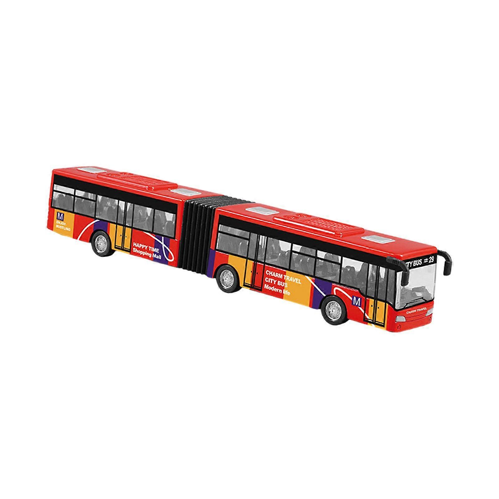 Pull Back Long Bus Model Two Section Articulated Bus Toy Simulation Metal