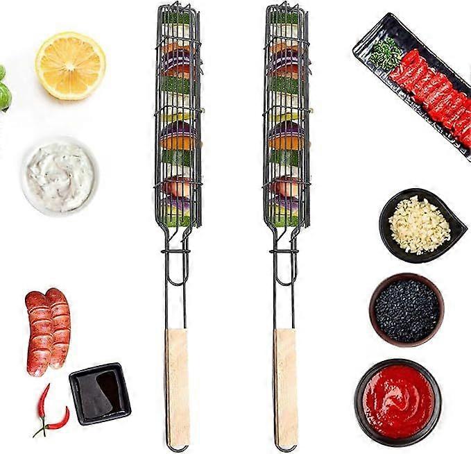 Pcs Grilling Basket for Vegetables, Roll-up Grilling Basket, Grilling Basket, Barbecue Accessories, Long Handle Grilling Basket, Sausage Basket for L