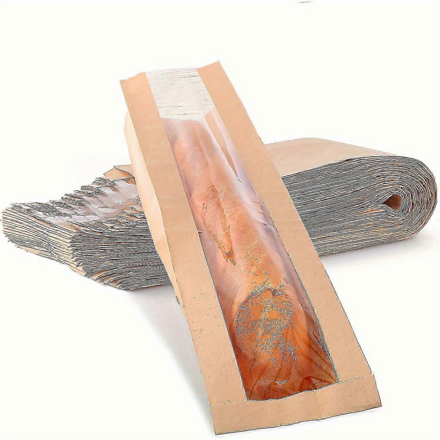 50pcs, χάρτινη τσάντα ψωμιού με παράθυρο για σπιτικό ψωμί, τσάντες μπαγκέτας καφέ τσάντες αποθήκευσης καρβελιών Kraft, μακριές γαλλικές τσάντες ψωμιού, συσκευασία μπισκότων ψωμιού Β