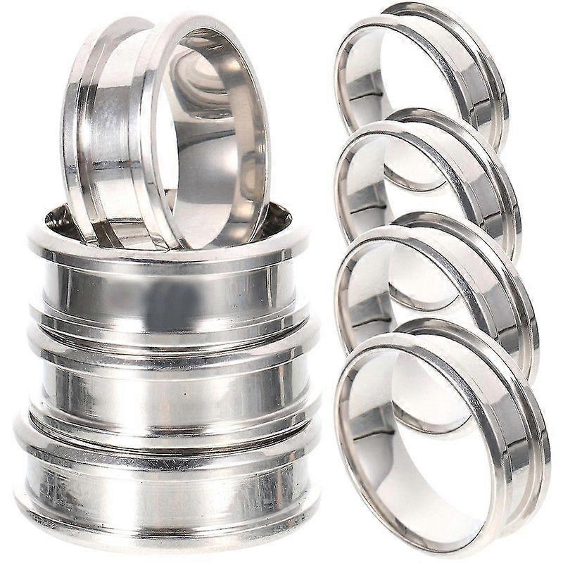 8pcs Ring Blanks Grooved Plain Finger Ring Stainless Steel Finger
