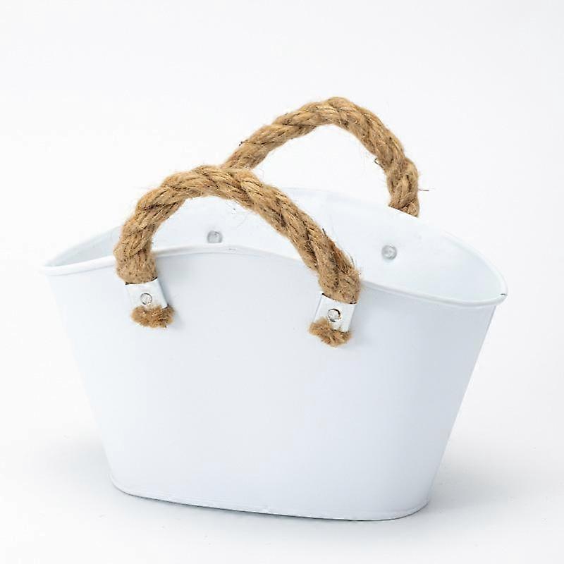 Iron Art Hanging Flower Pot Metal Tin Flower Bucket Plants Herb Pot Tabletop Vases Container with Handle Home Garden Decoration