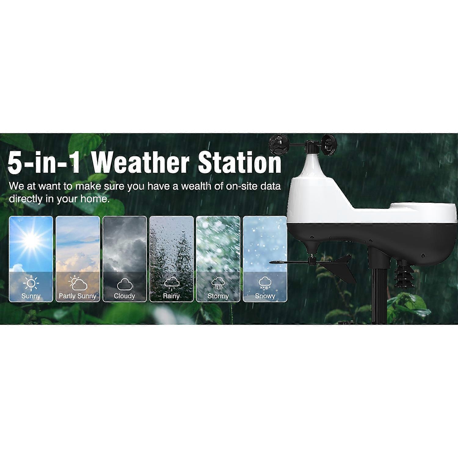 WiFi Smart Weather Station with Outdoor Sensor 7.5 Inch Color Display Weather Station with Weather F