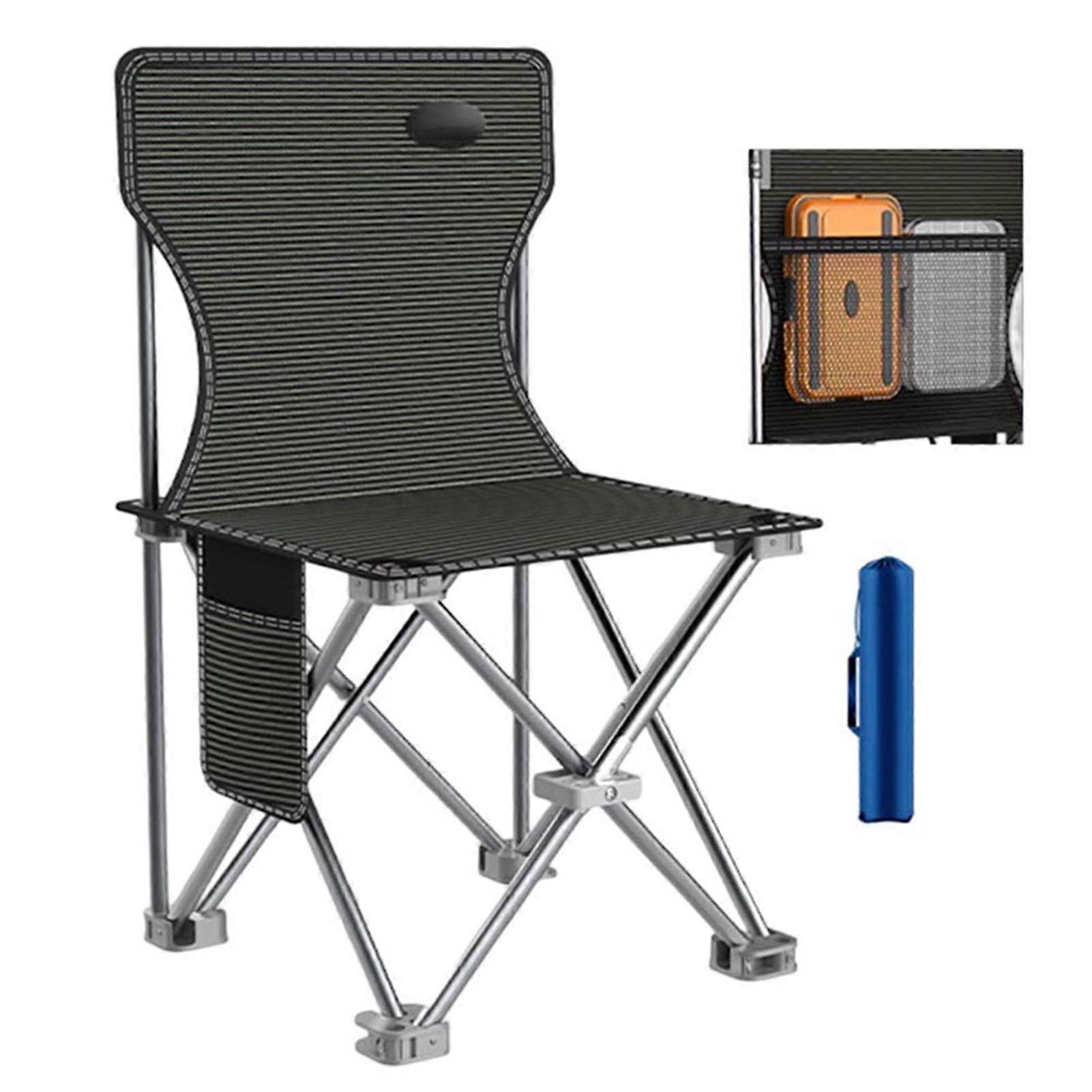 Black Folding Fishing Chair with Storage Bag Lightweight Portable Chair Seats for Fishing Hiking