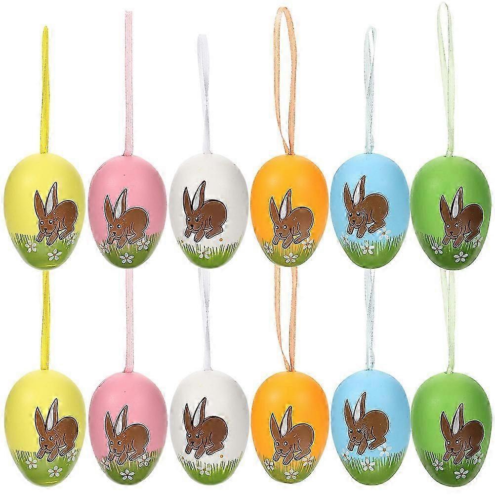 24pcs Adorable Easter Decors Hanging Easter Eggs Decorative Painting Easter Ornaments