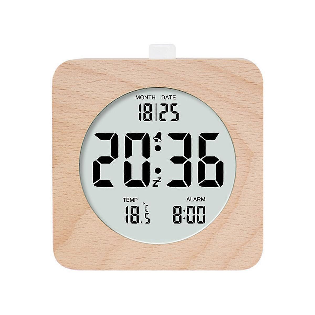 Wooden Digital Alarm Clock for Bedrooms,Wood 4In Battery Powered Alarm Clock with Snooze and Nightli