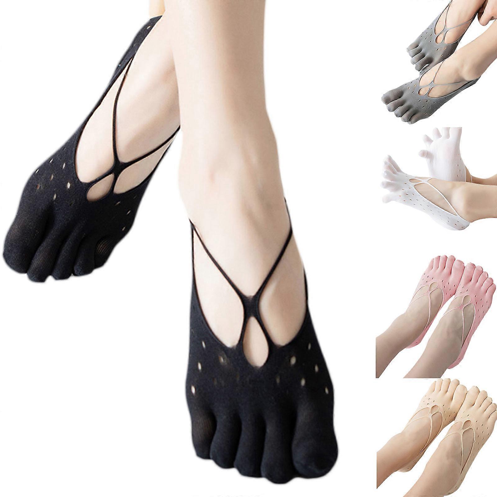 5 Pair Women Invisible Toe Separated Socks Summer Breathable Mesh No Show Five Finger Socks Non-Slip Low-Cut Liner Socks Cross hole models 5