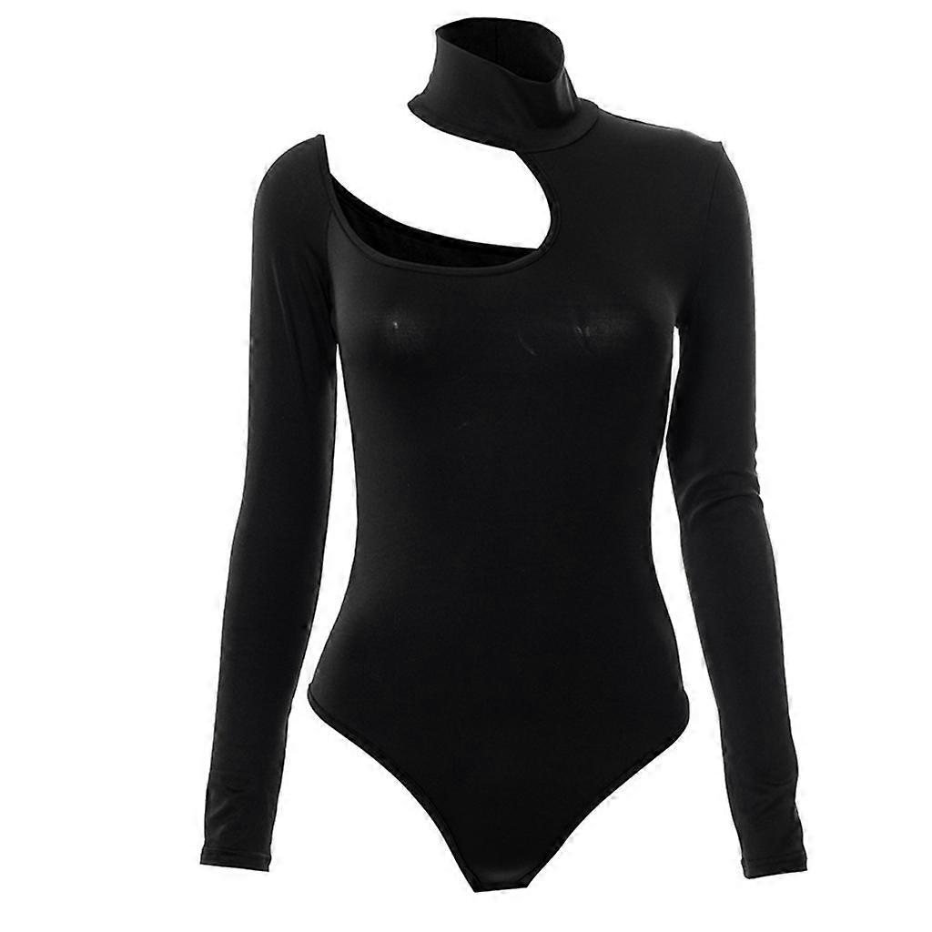 בגד גוף צווארון גולף עם שרוול ארוך לנשים סקסי אסימטרי לגזור Bodycon בגד גוף למעלה S