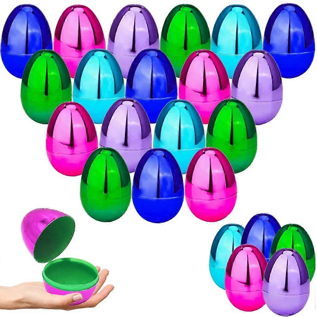 24pcs Metallic Shiny Easter Eggs - Hinged Plastic Bulk Set for Egg Hunt (2.25")