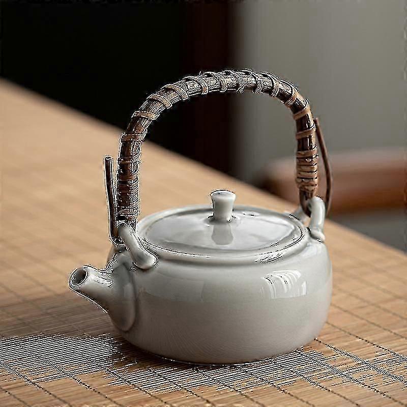 Coffee Tea Sets Ice Gray Glazed Handle Pot Japanese Ceramic Kung Fu Teapot Small Single Pot Rattan Handle