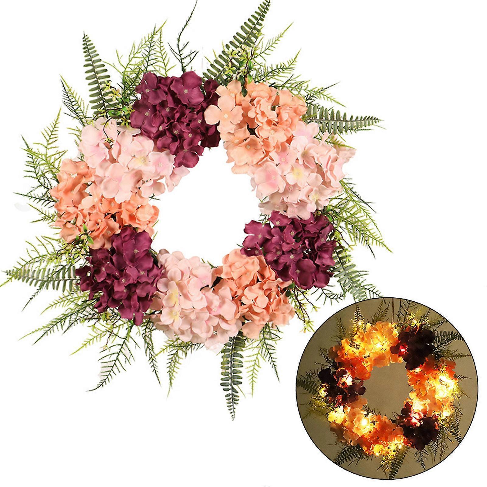 Hydrangea Wreath with/without Led Light Artificial Hanging Garland Ornament