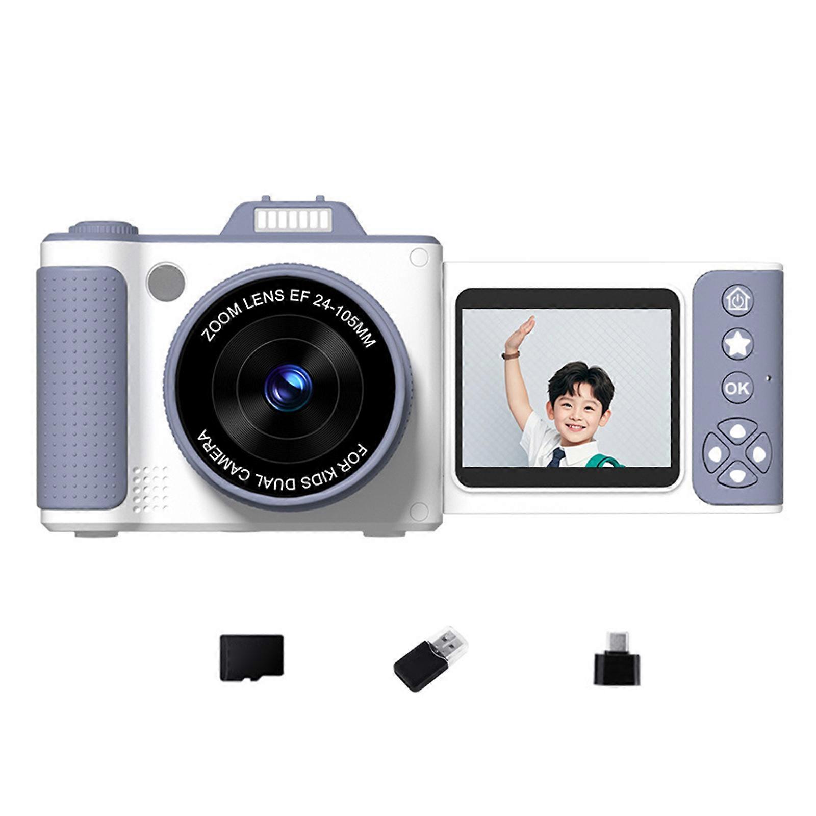 Kids Digital Camera USB Rechargeable Mini Camcorder With 1080P Video Recording 180degree Rotatable Lens Video Recorder Far Peak Blue