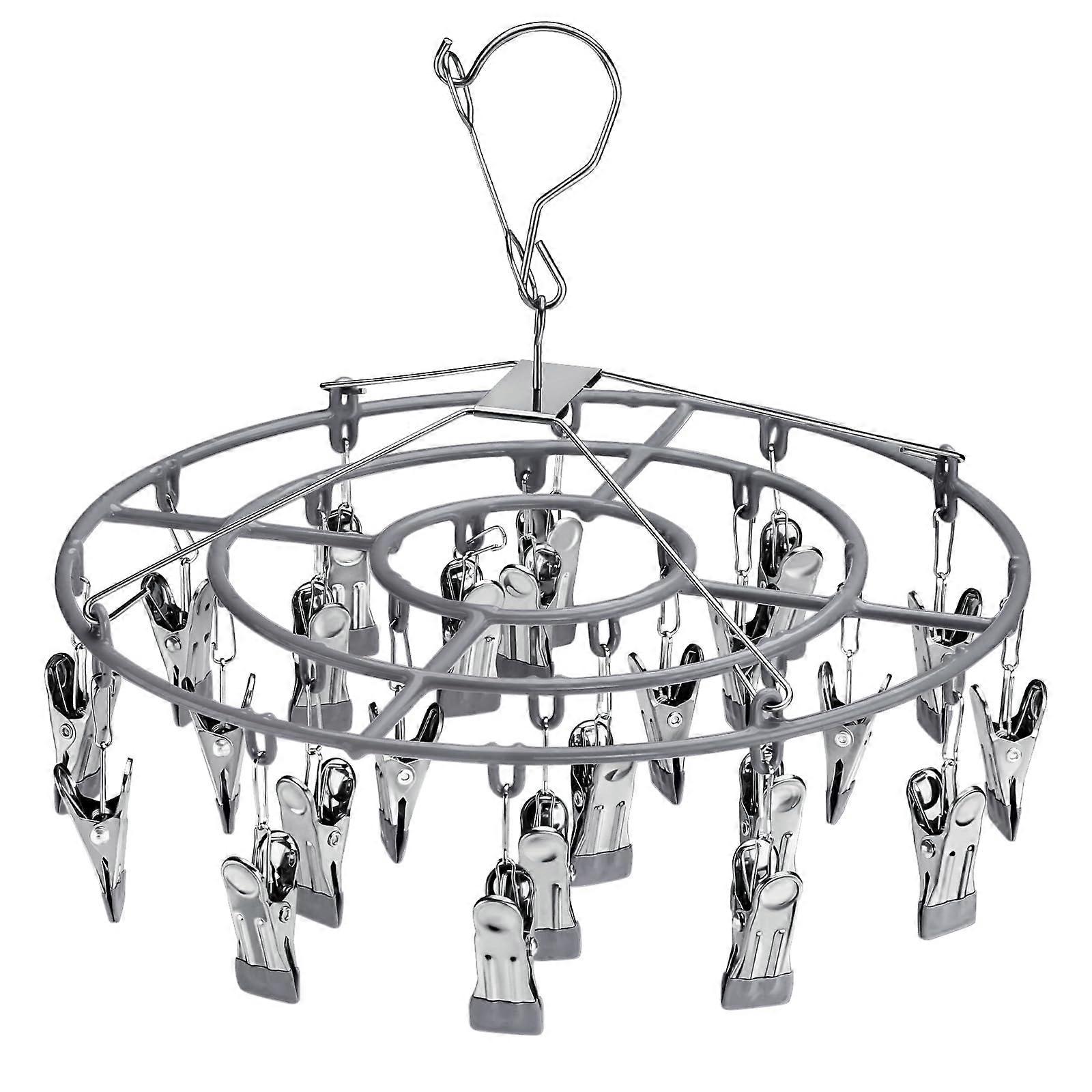 Clothes Drying Rack with 24 Clips, Portable Stainless Steel Laundry Hanger for Socks, Underwear, and Baby Lingerie
