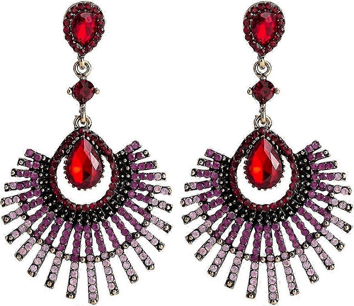 Cercei în formă de evantai, cercei Teardrop Fan Dangle pentru femei, cercei candelabru Bohemian Fan, cercei Sparkling Fan Semicircle Stud Teardrop Boho