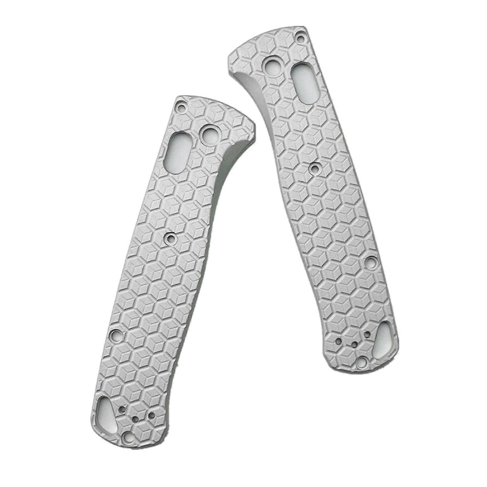 2PCS Brushed Custom Pattern Scales Knife Handle Fit For Benchmade Bugout 535 Folding Knife Aluminium Alloy Parts Repair (Silver)