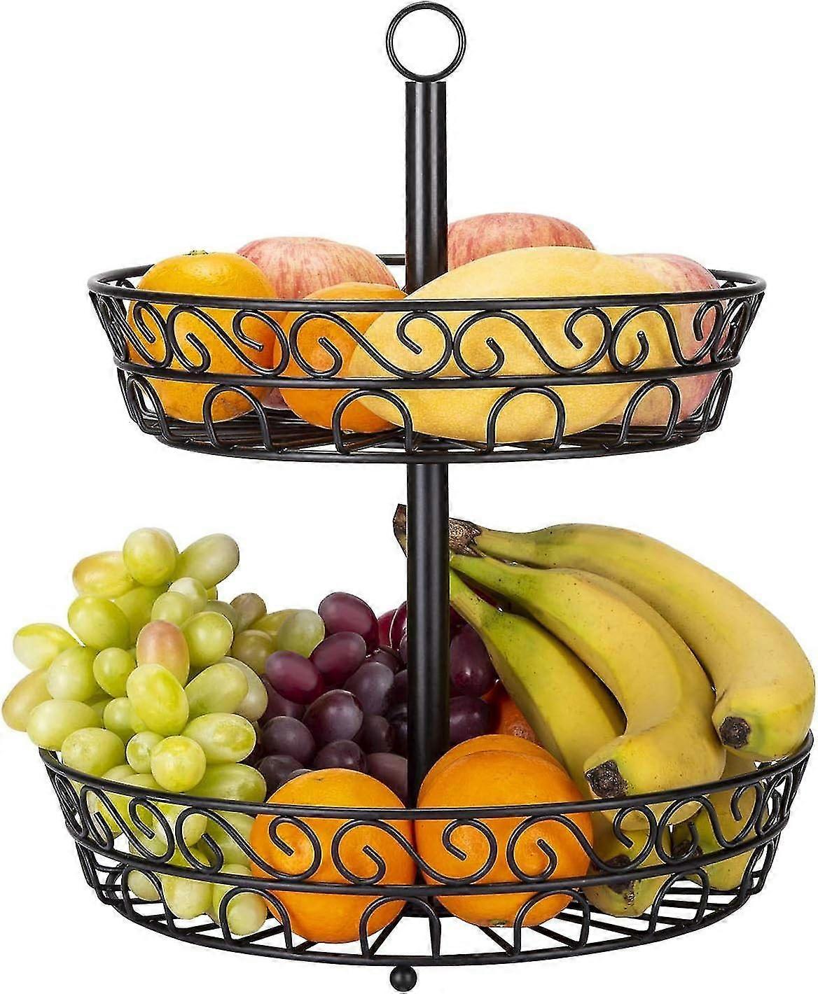 Stylish 2-Tier Metal Fruit and Vegetable Basket - Durable Storage Solution for Kitchen and Dining