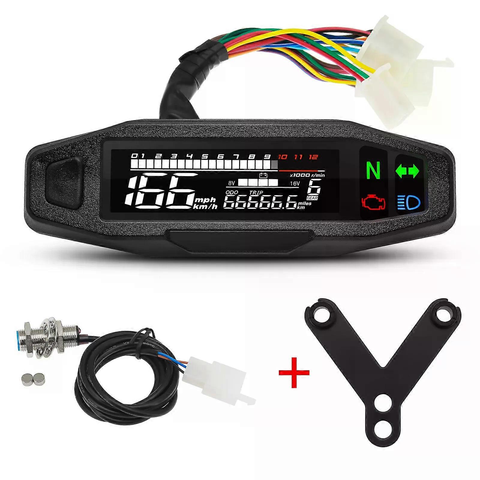 Motorcycle Universal Speedometer LED Digital Dashboard Waterproof Km/h MPH Odometer Meter Motor Gauge Sensor with Y/Z/W Bracket