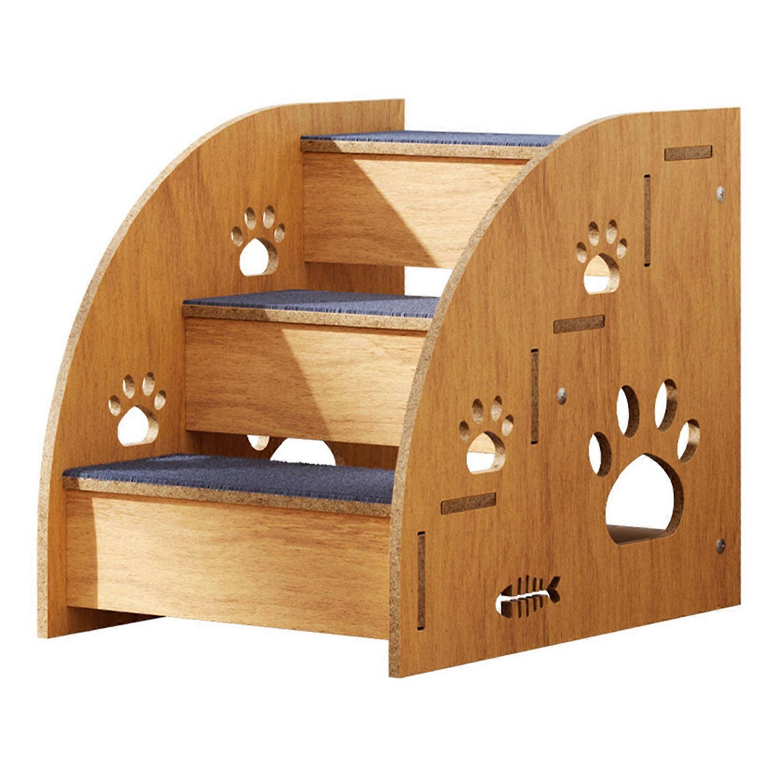 Convenient Wood Pet Stairs Steps For Small Dog And Cats Mobility Challenged Pet with Nonslip Surfaces For Secure Safe
