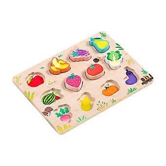 Wooden Puzzles for Kids Vehicle Fruit Vegetables Animals Recognition Hand-Eye Coordination Peg Jigsaw Toy