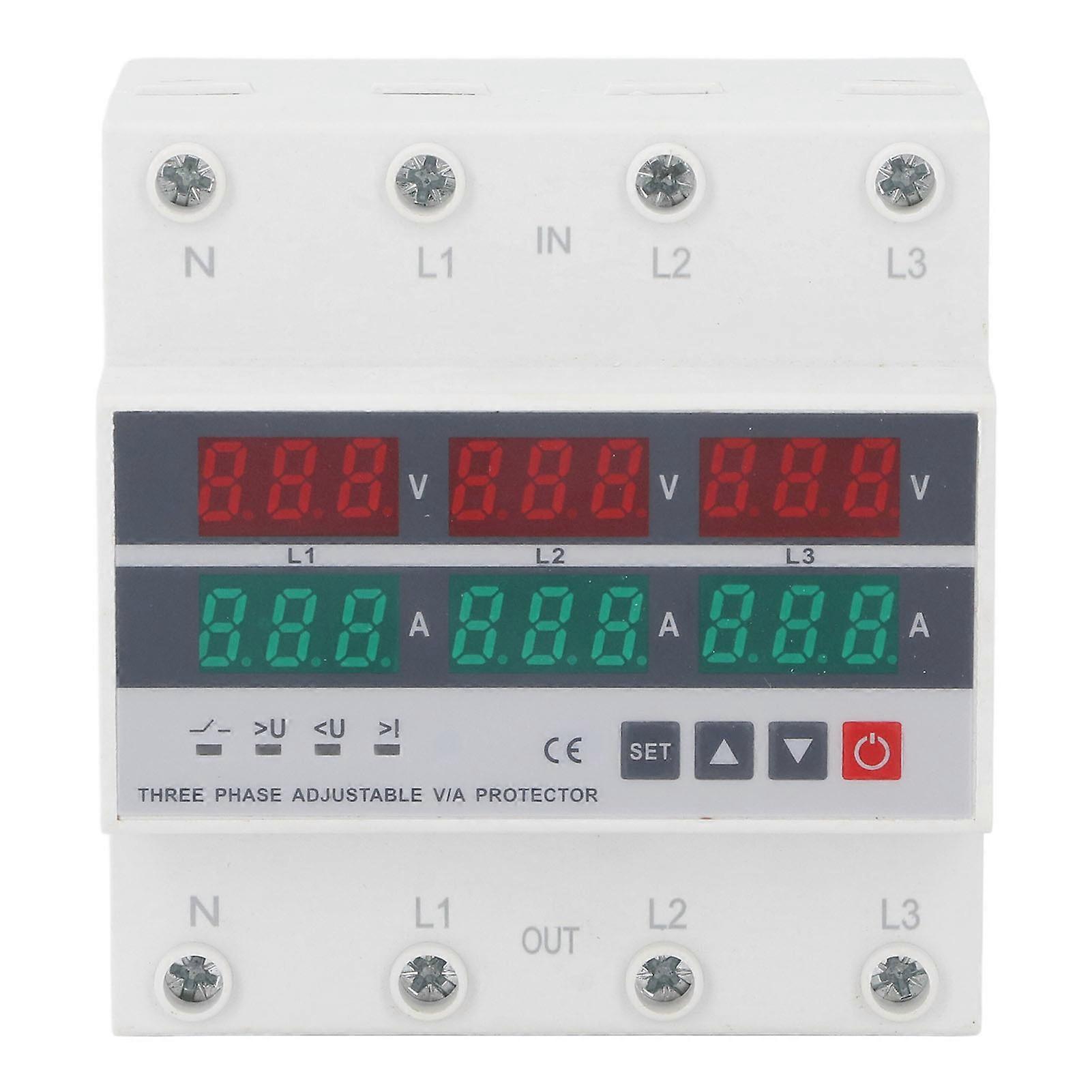Over Under Voltage Protector 3 Phase DIN Rail Automatic Over Current Protector AC120‑300V 63A
