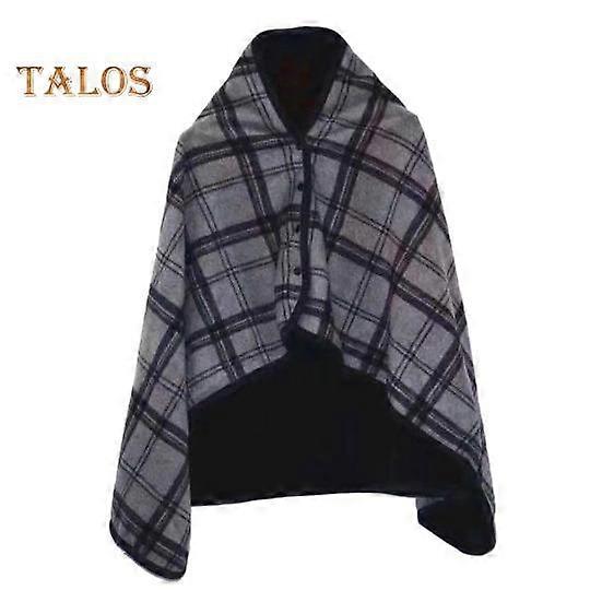 Foldable Blanket with Button Down Design Plaid Pattern Double Layer Warmth for Home Office Car TV Reading Traveling Cozy Wrap Blanket